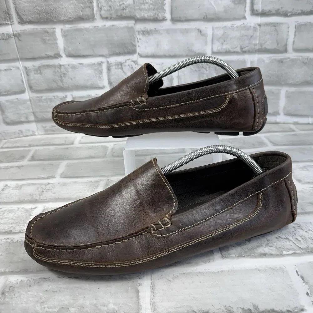 JF J Ferrar Men's Size 11 Brown Leather Slip On Moc Driving Loafer Shoes